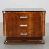 Art Deco walnut nightstand with black opaxite glass, Czechoslovakia 1930s
