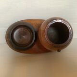 Old brutalist varnished wooden pencil pot