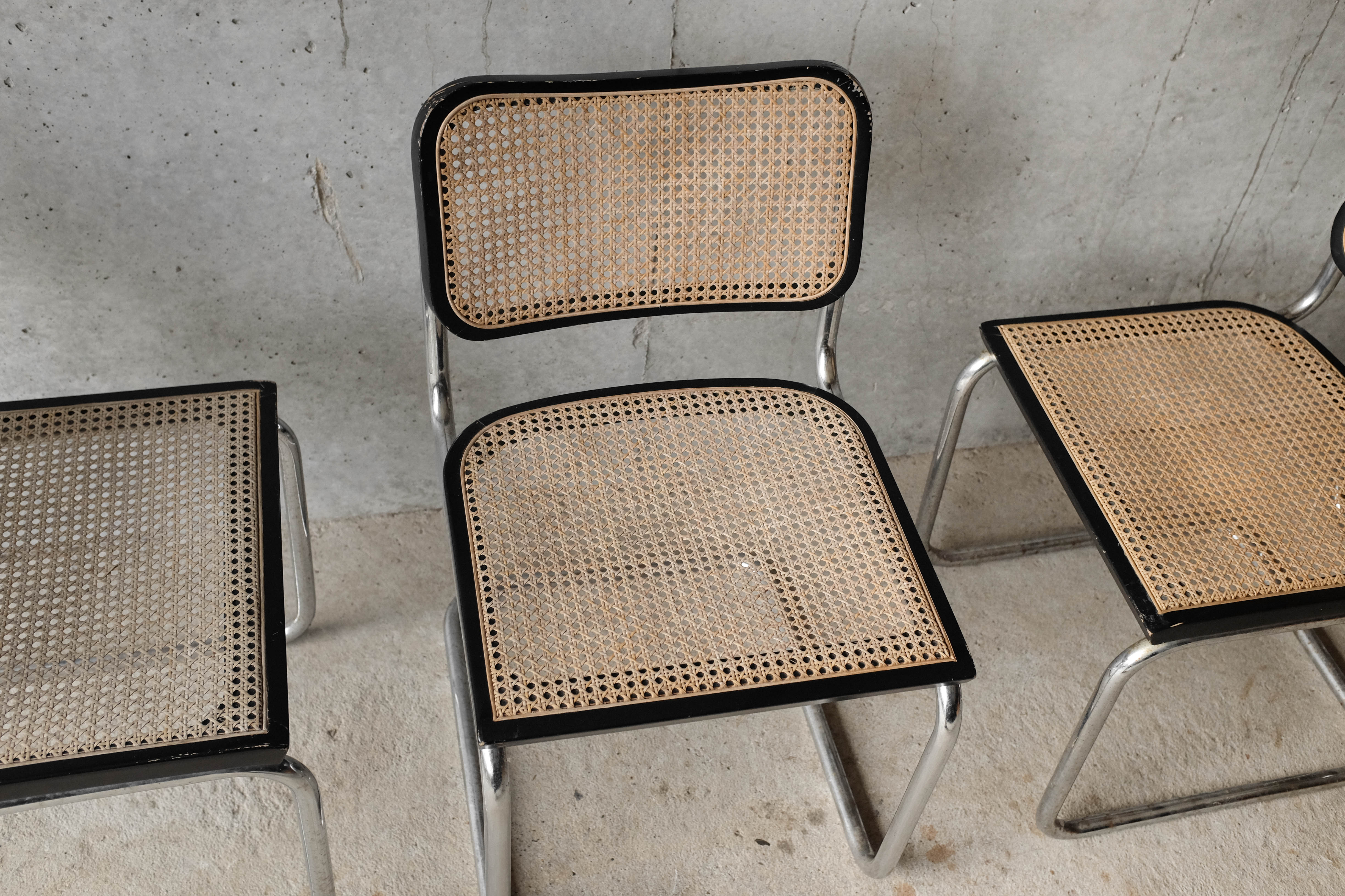 Set of 4 black cesca B32 chairs by Marcel Breuer