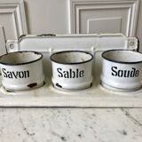 set of enamelled pots to fix (soda, soap, salt) early twentieth century