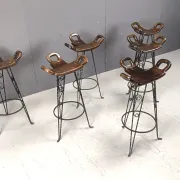 Vintage Spanish wrought iron bar stools, 1960s - set of 6