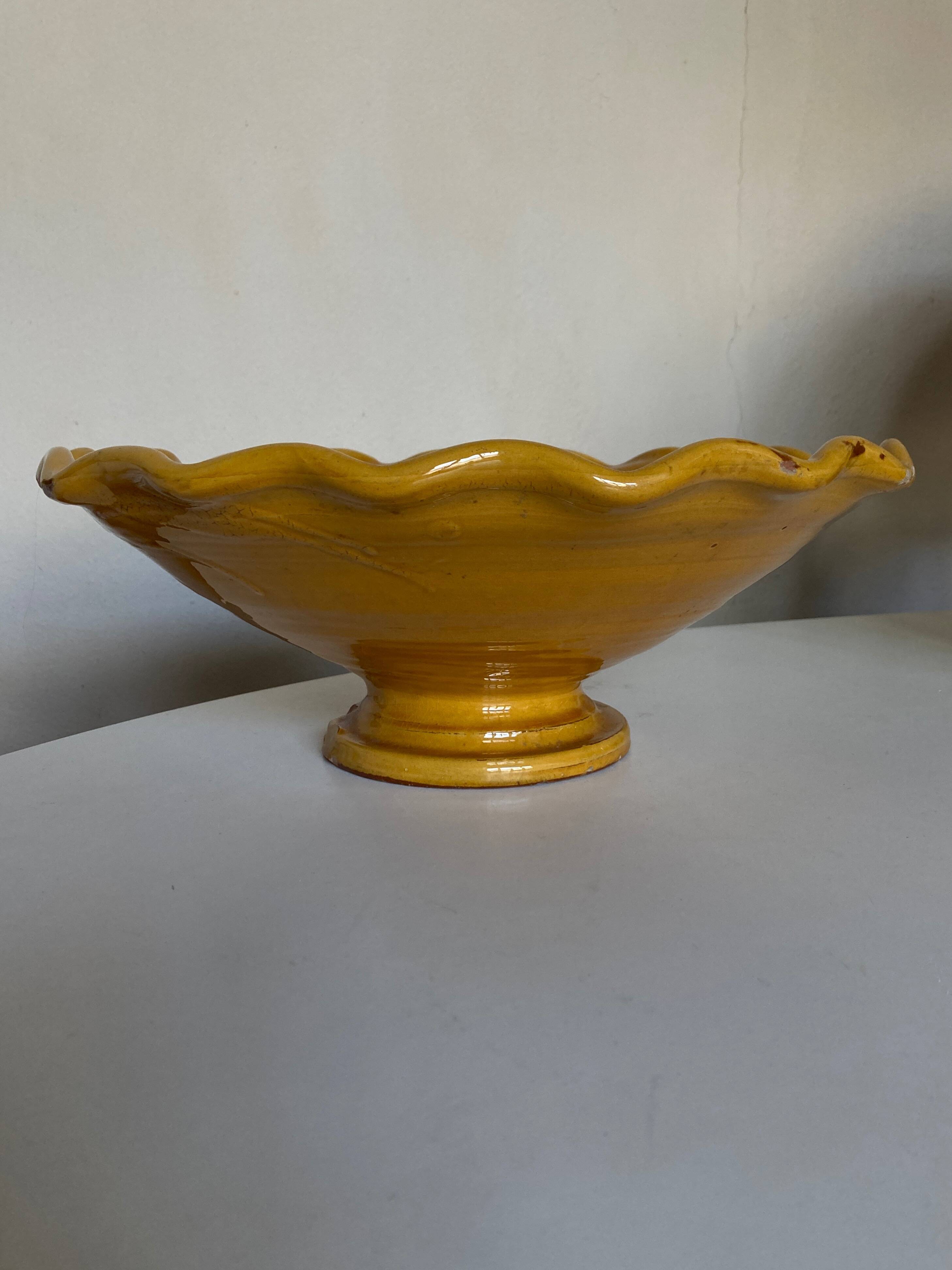 XXXL wavy bowl in glazed terracotta 1950 Provence
