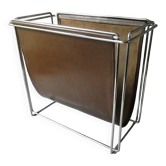 Gérard Rignault Group S.A. magazine rack from the 70s, metal and leather