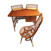 Louis Sognot wicker and bamboo desk set