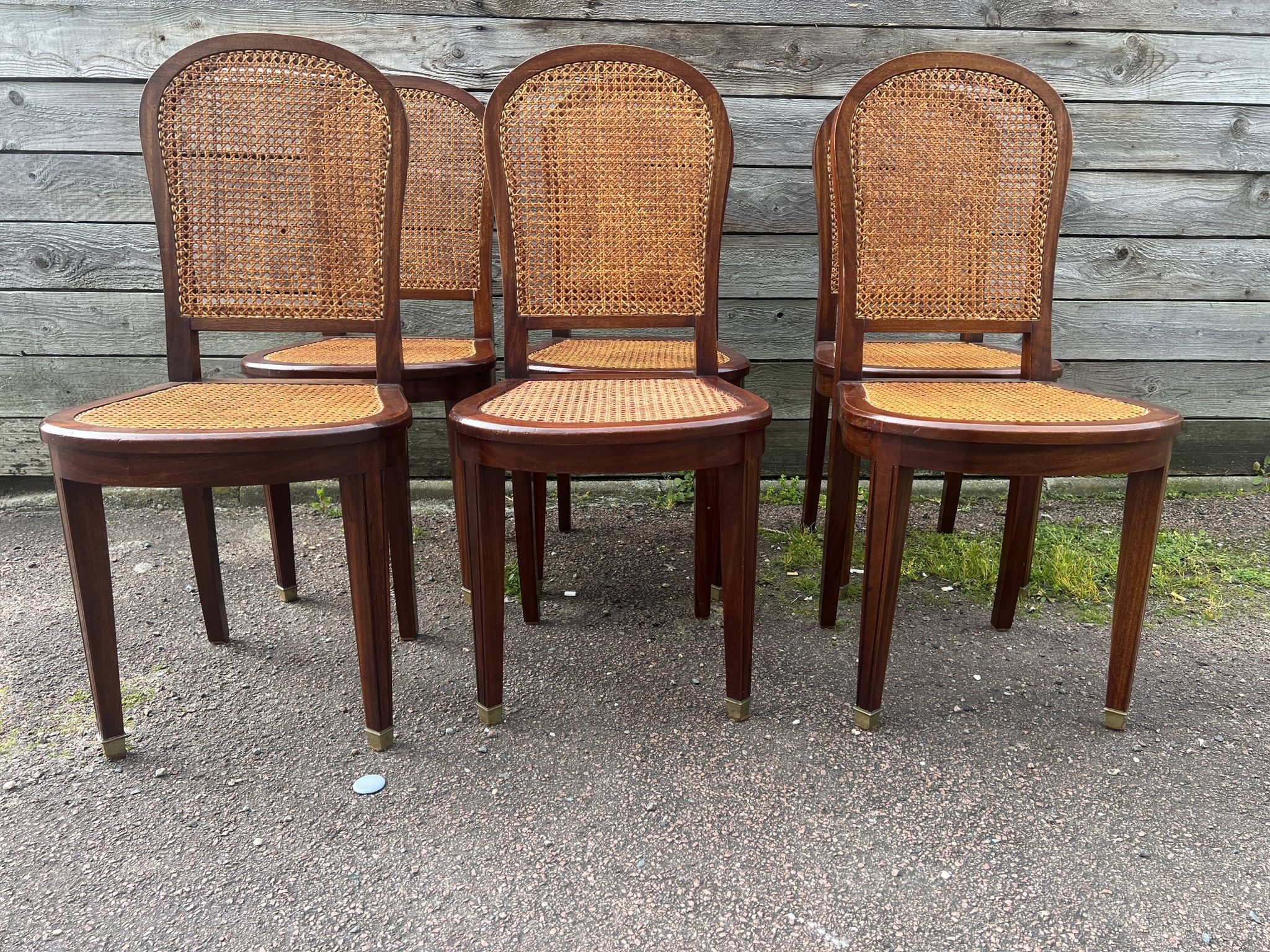 Six caned mahogany chairs, Art Deco, 20th century.