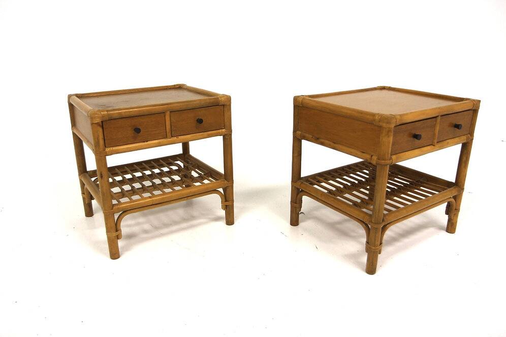 Set of two rattan bedside tables, Kenneth Bergenblad, Dux, Sweden, 1960