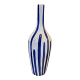 Ceramic vase bottle stripes blue white