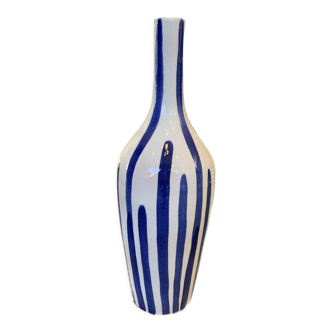 Ceramic vase bottle stripes blue white