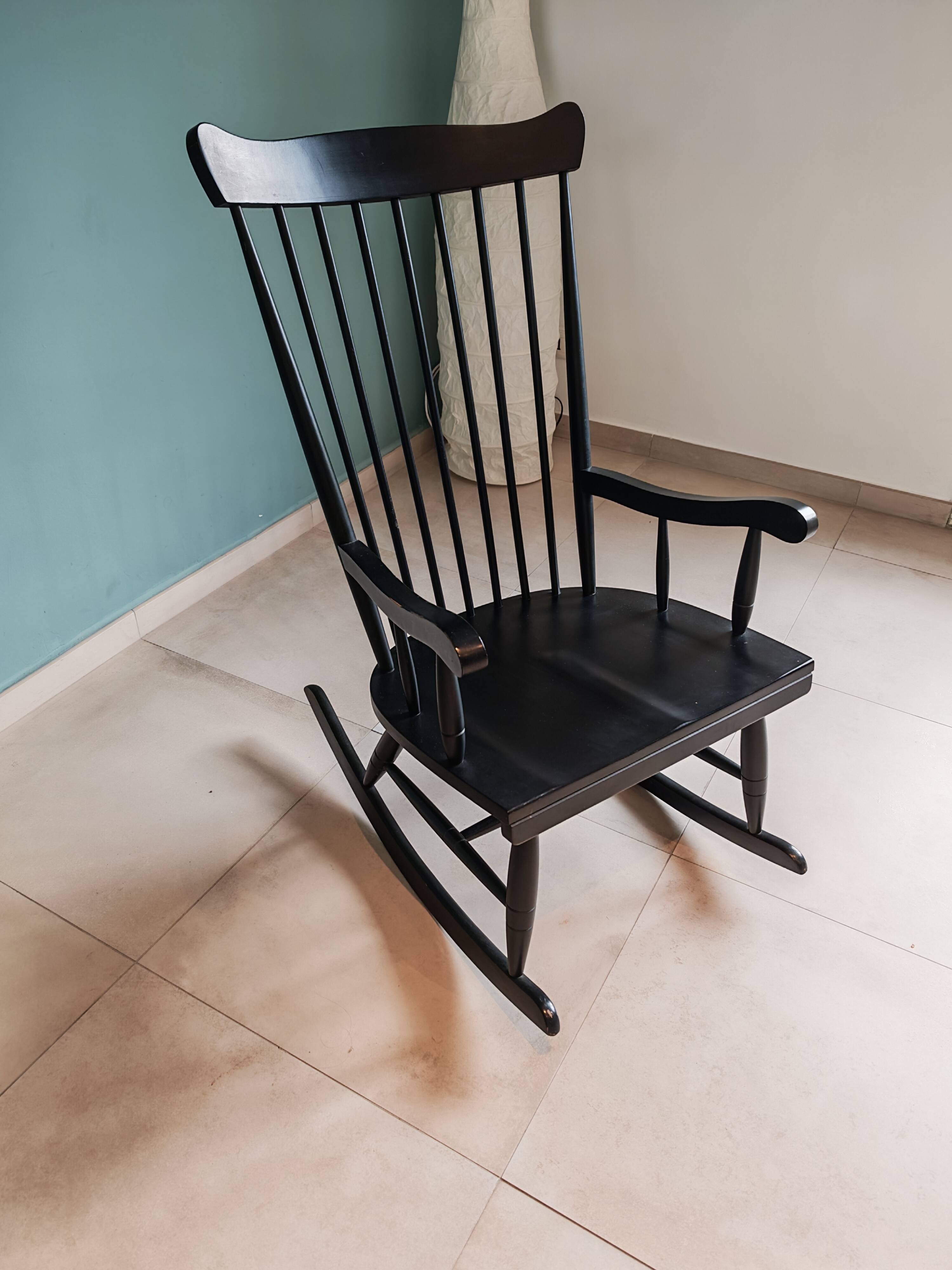 Rocking Chair Black Wood Vintage 1960 — Scandinavian Style
