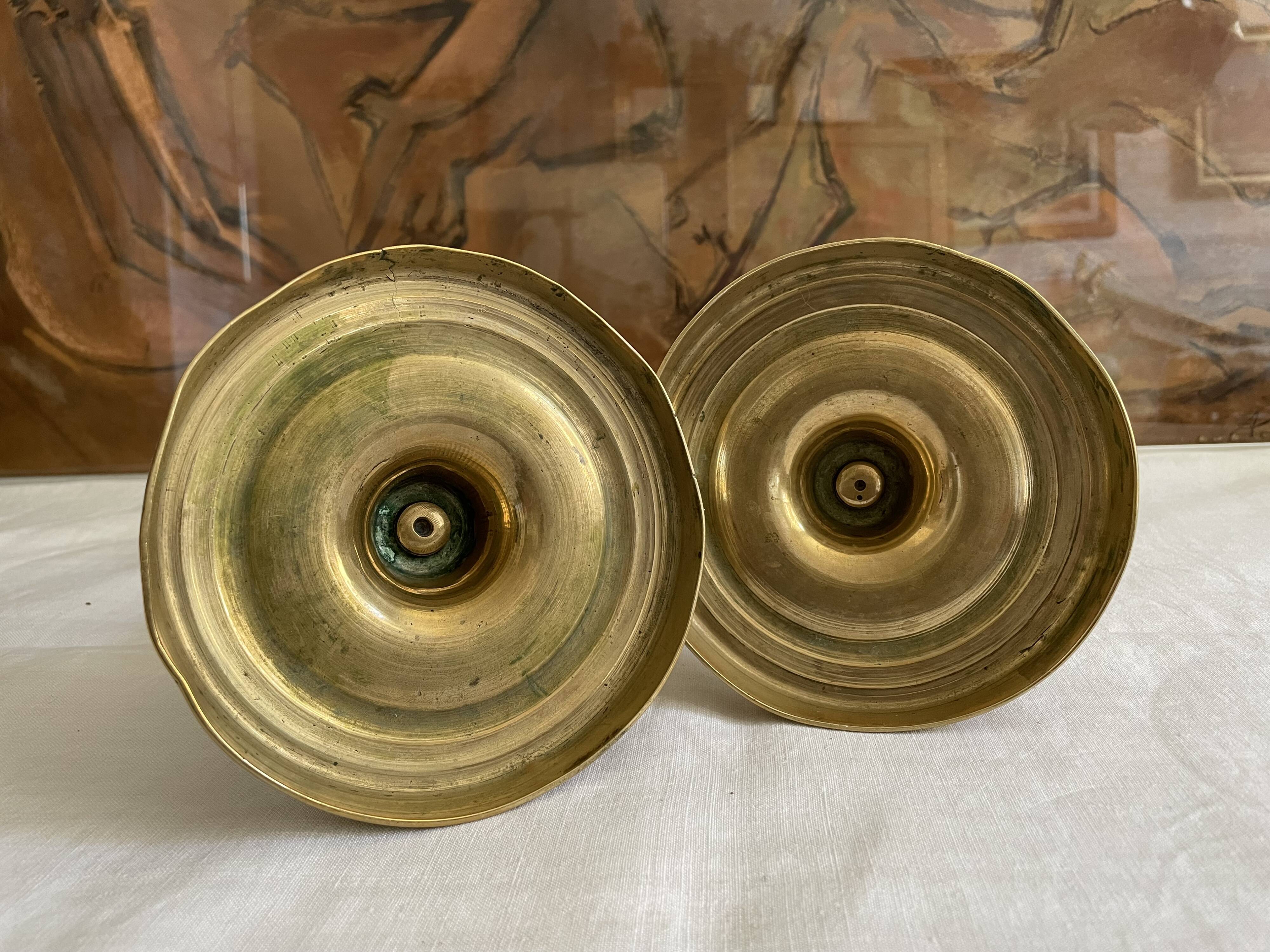 Pair of brass candle holders