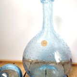 Carafe Biot blue bubbled glass