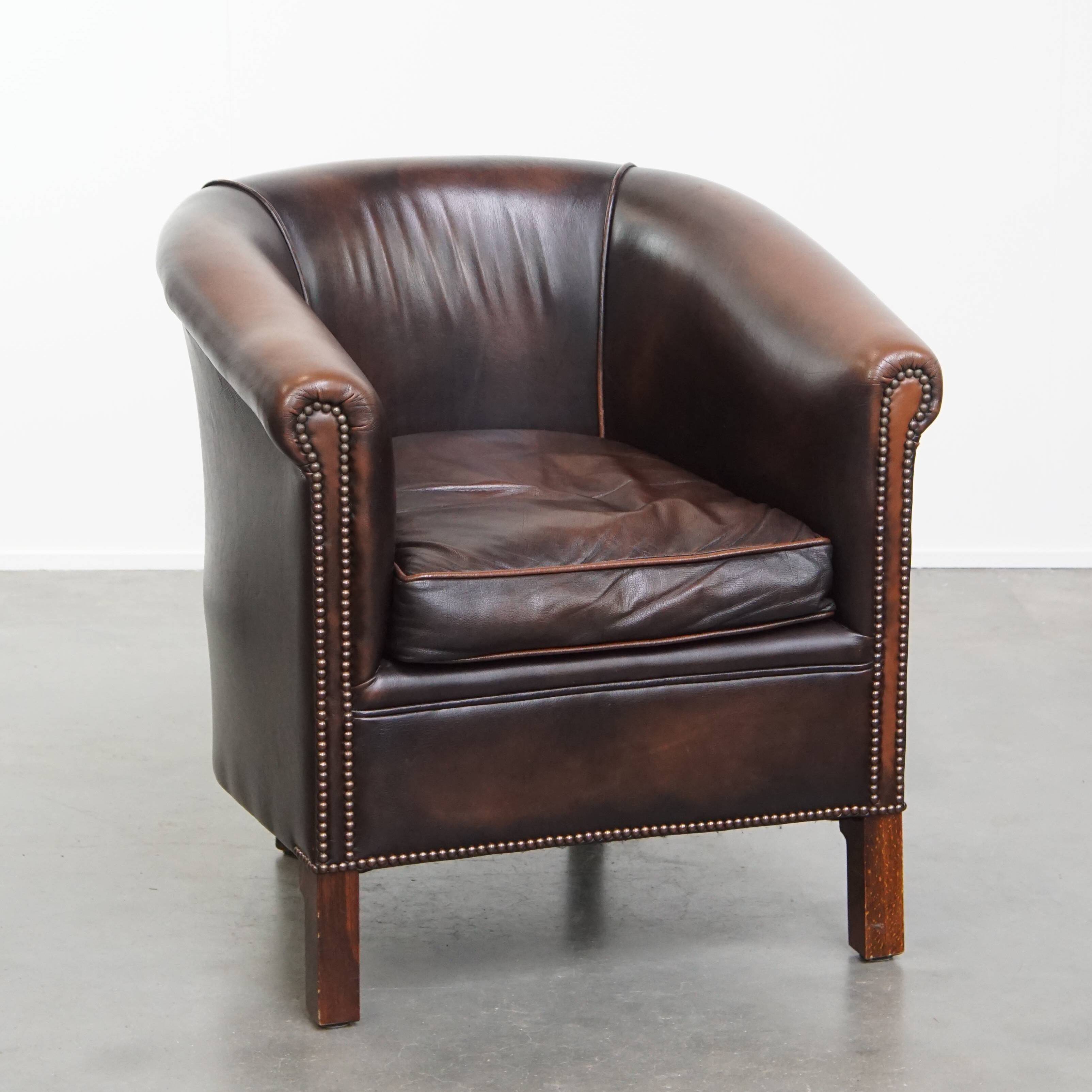Cowhide Leather Club Armchair in English Style