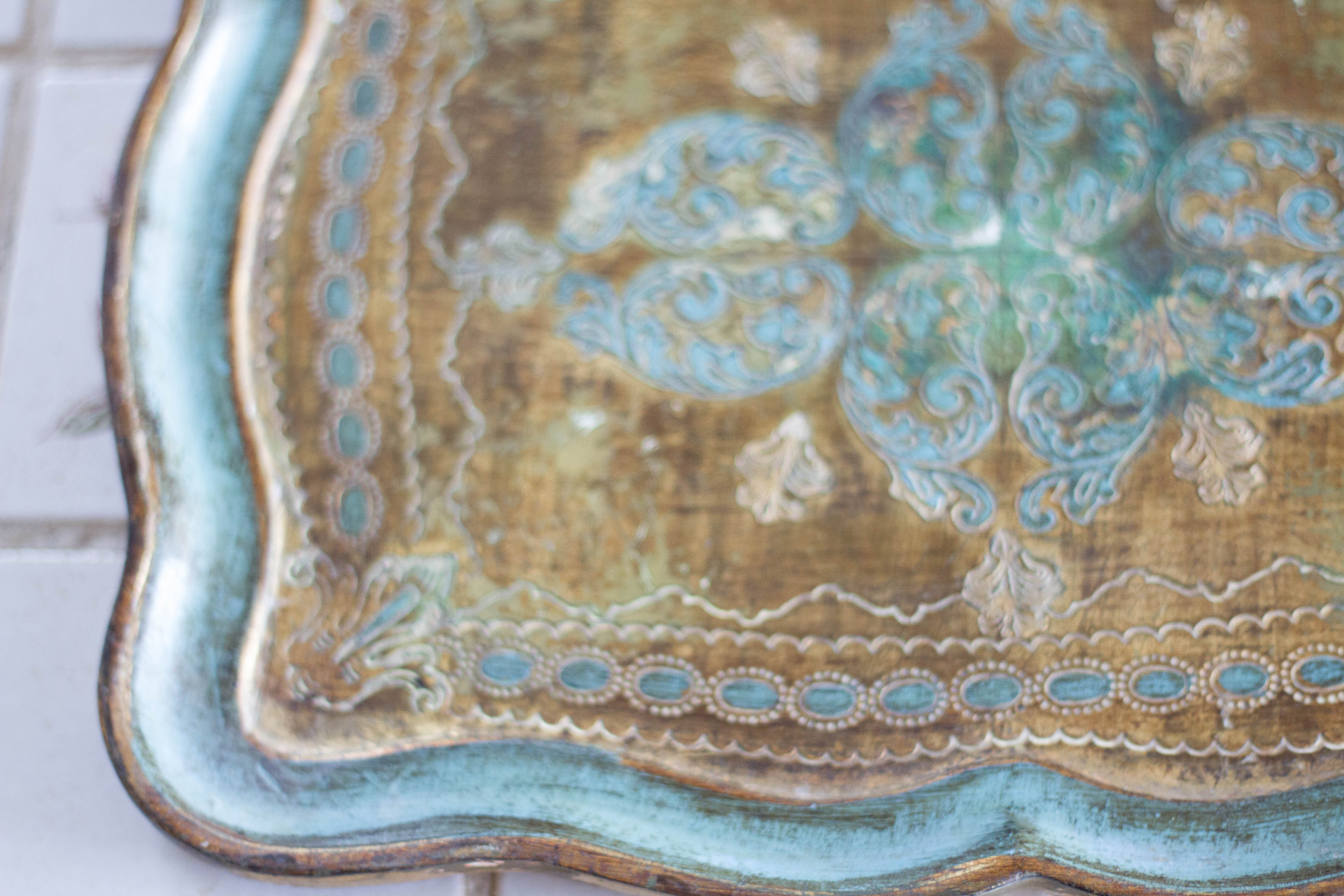 Wooden tray, tea set