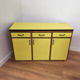 Buffet en enfilade vintage en formica jaune et bois