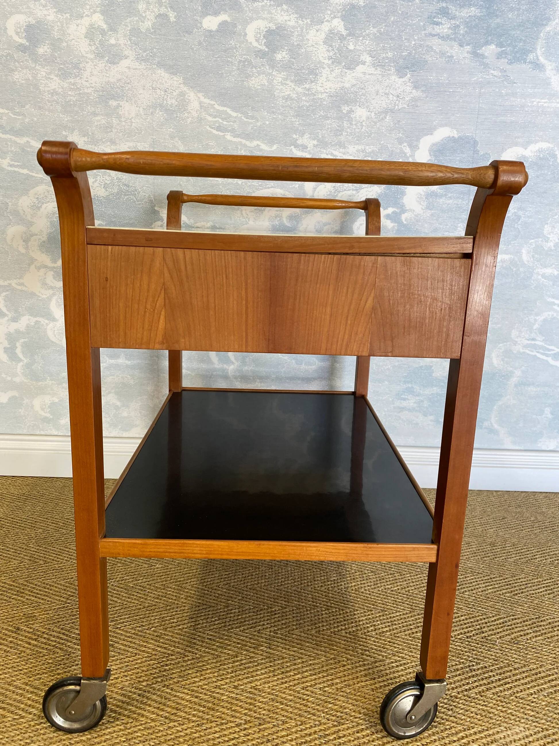 Scandinavian modern teak serving cart with drawers, Sweden, 1950s