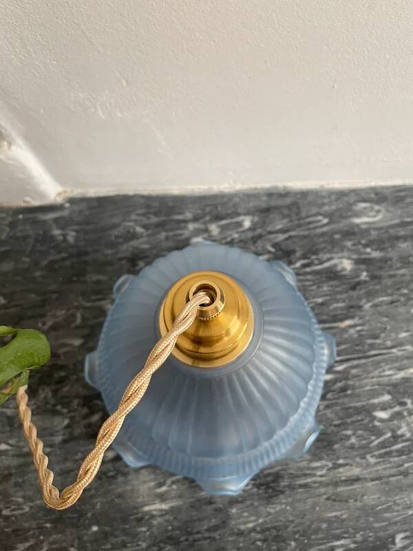 Frosted blue glass suspension vintage cottage style