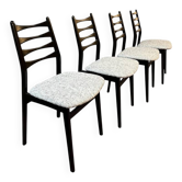 Set of 4 black lacquered wooden chairs, 1960.