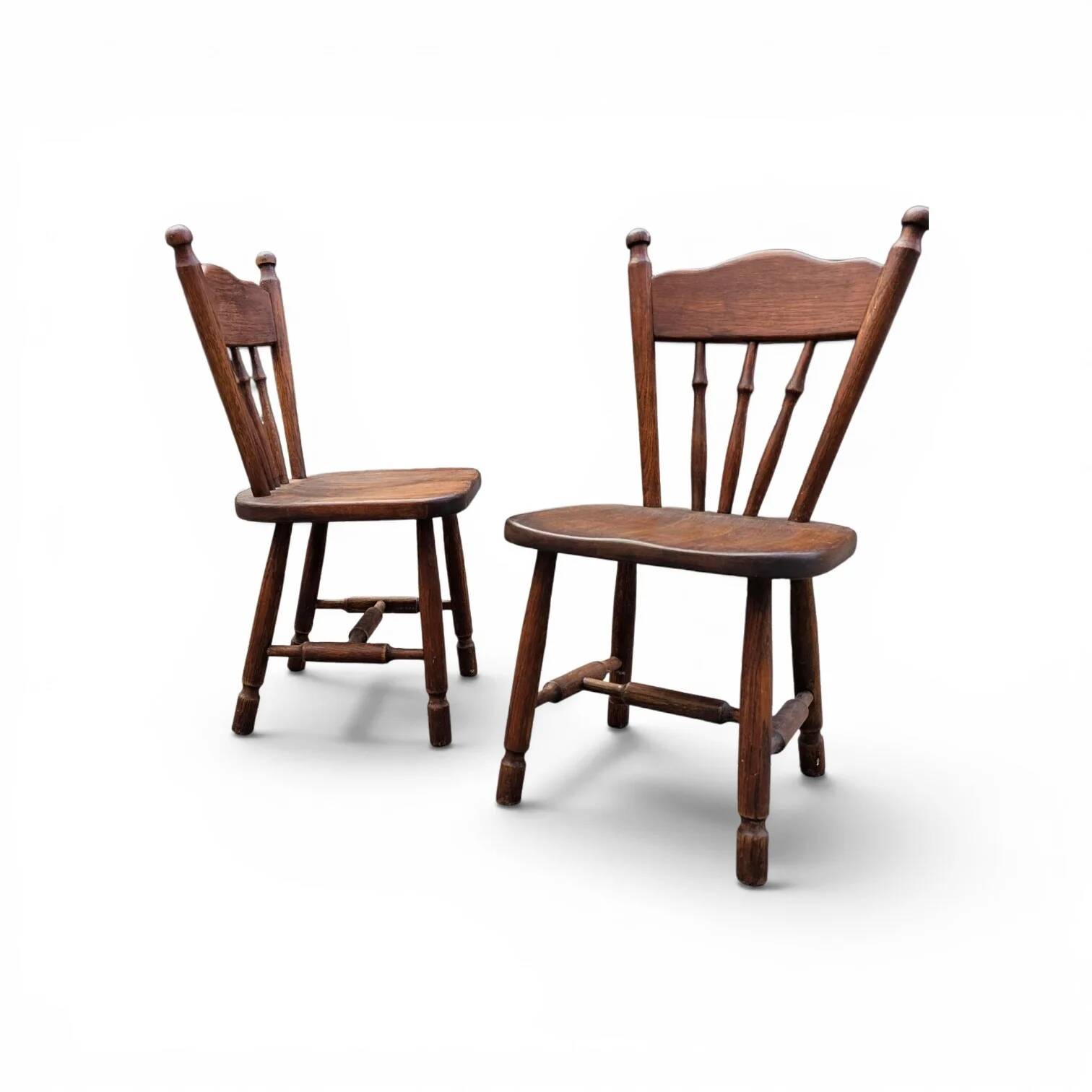 Set of 2 Oak Wood Victorian Child Stick Back Chairs / 1960s