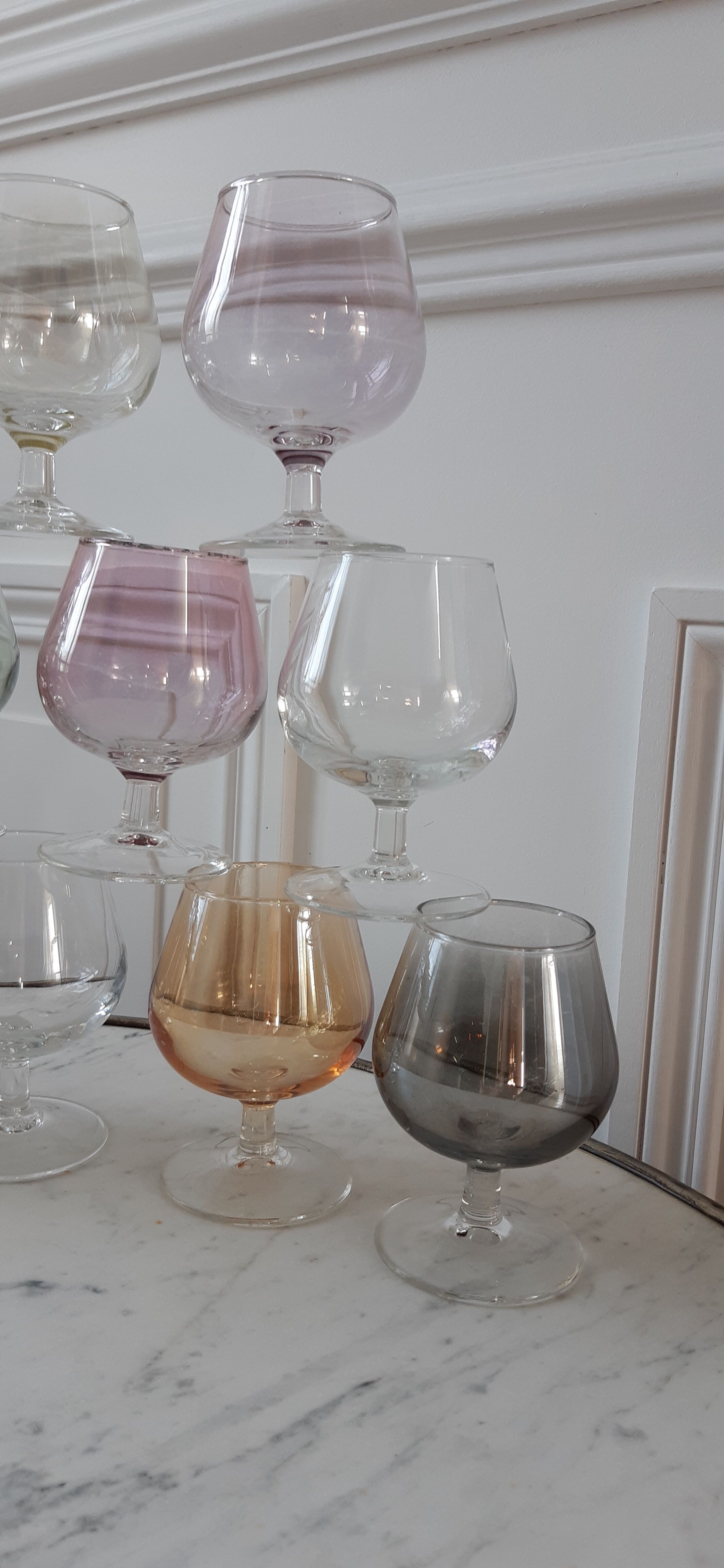 Set of 12 colored glasses to digestive / aperitif 60s