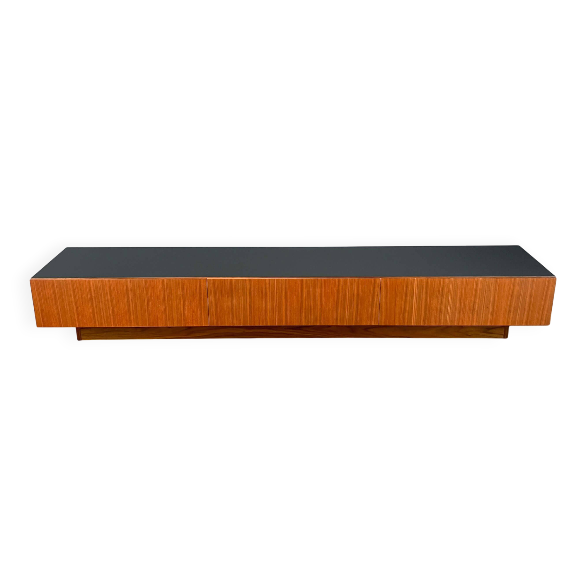 Minimalist XXL lowboard, teak and black top, 1960s