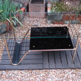 Table basse vintage double plateau verre et structure en métal doré