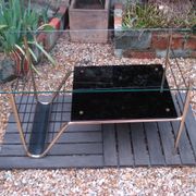 Vintage coffee table double glass top and gilded metal structure
