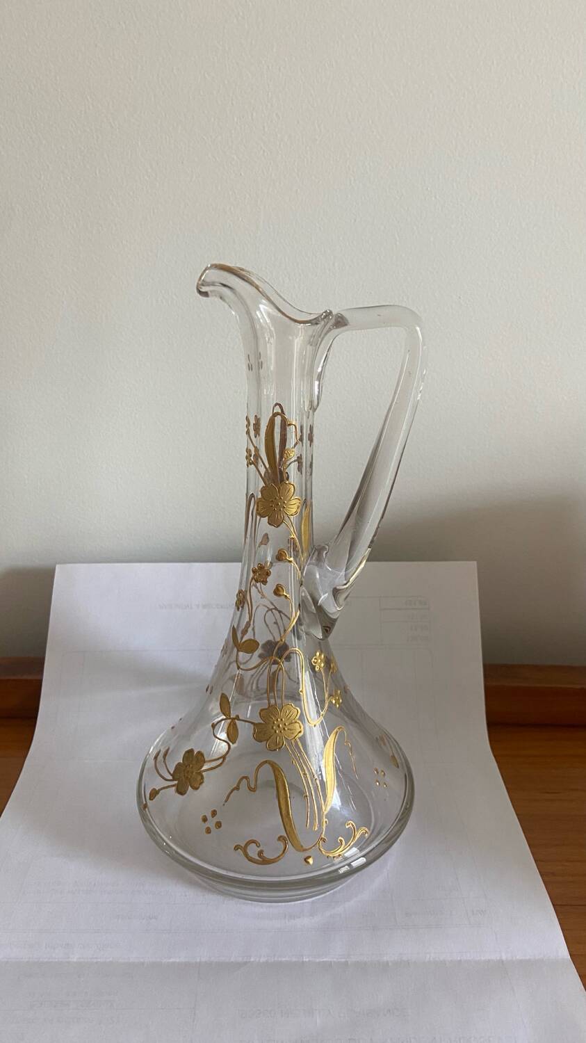 Small old enameled carafe / soliflore