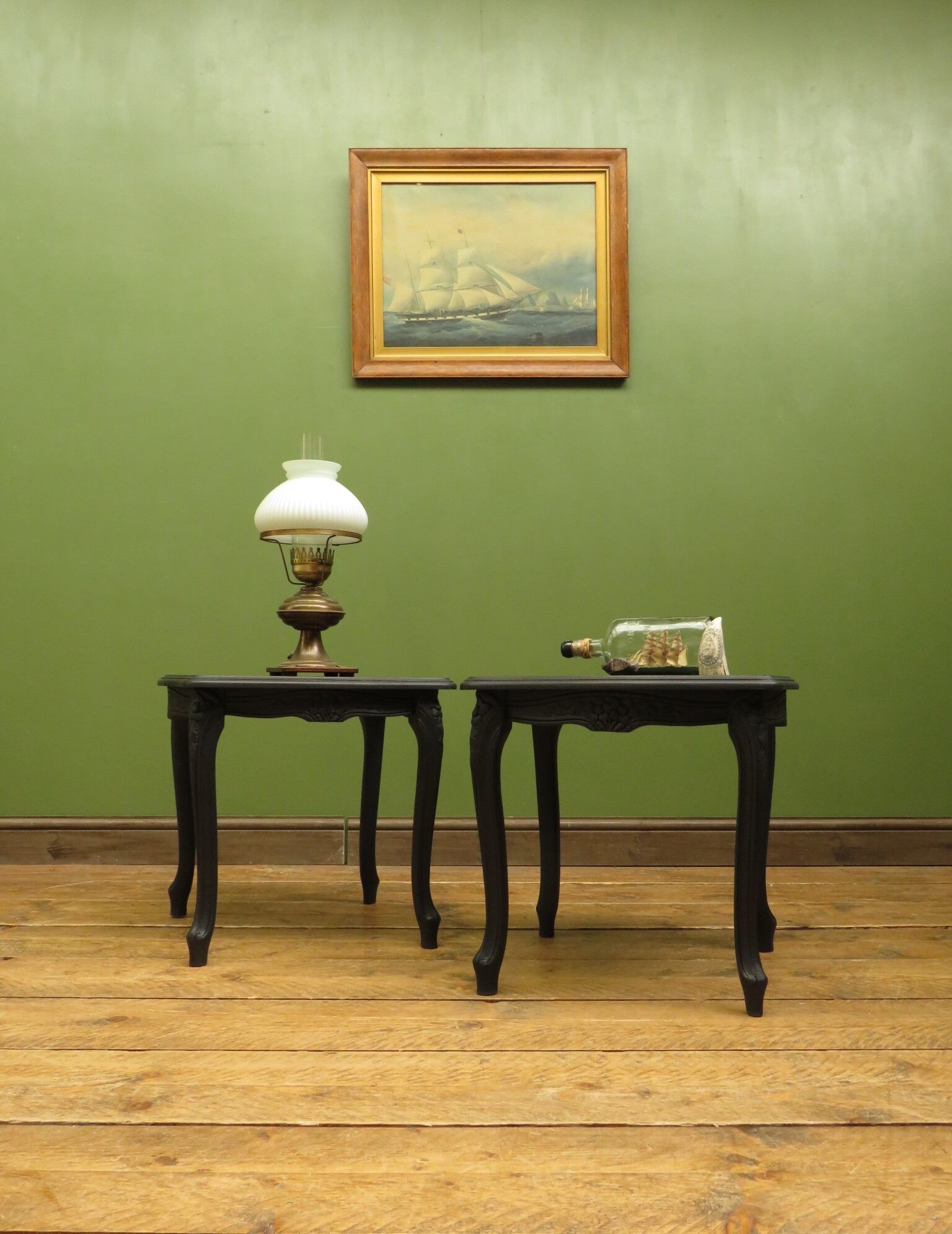 PAIR OF FRENCH STYLE BLACK BEDSIDE TABLES