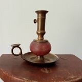 Vintage brass and colored glass hand candle holder