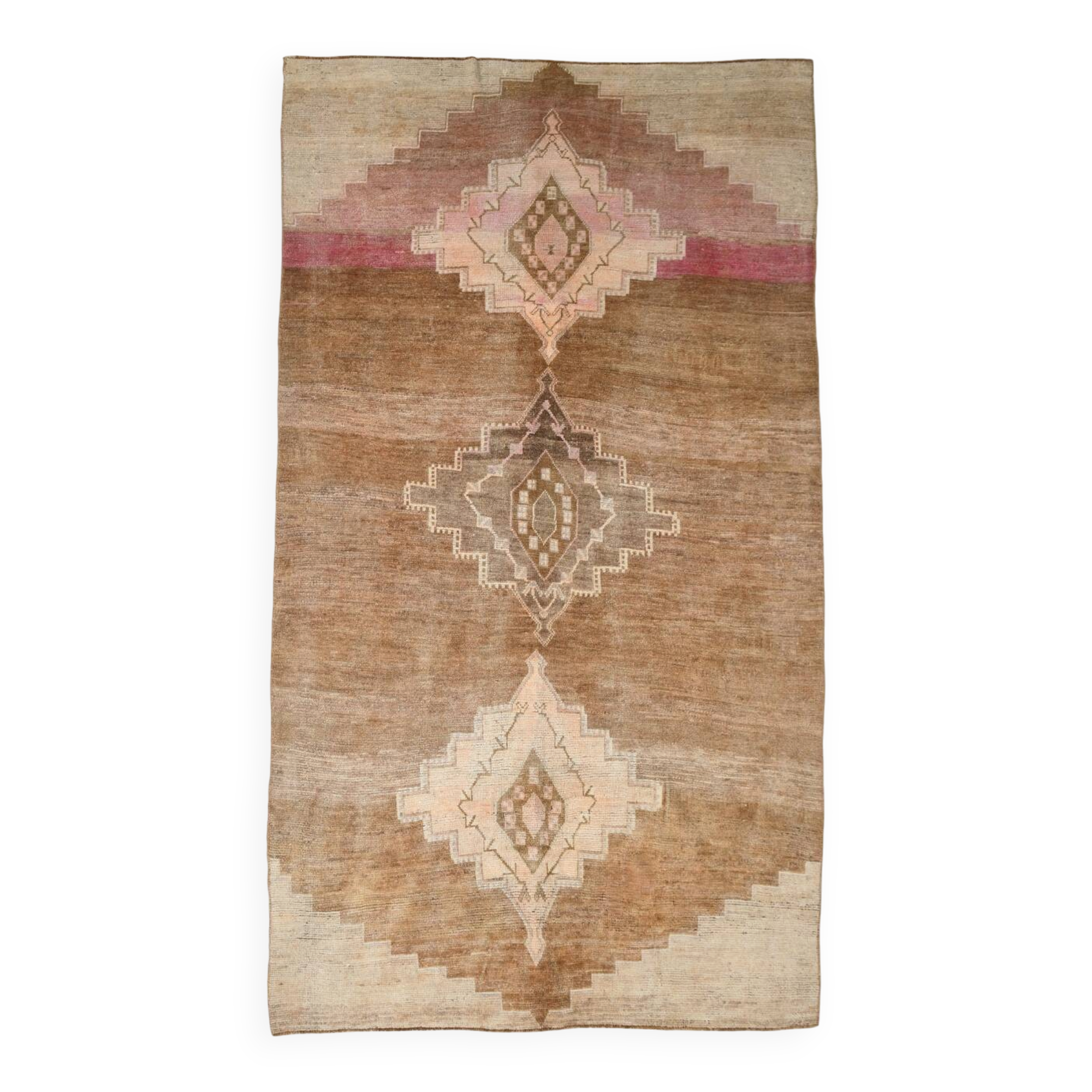 Vintage Neutral Faded Brown Mid Century Modern Turkish Vintage, 190x340 Cm