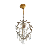 Lustre électrifié bronze et pampilles des annèes 50
