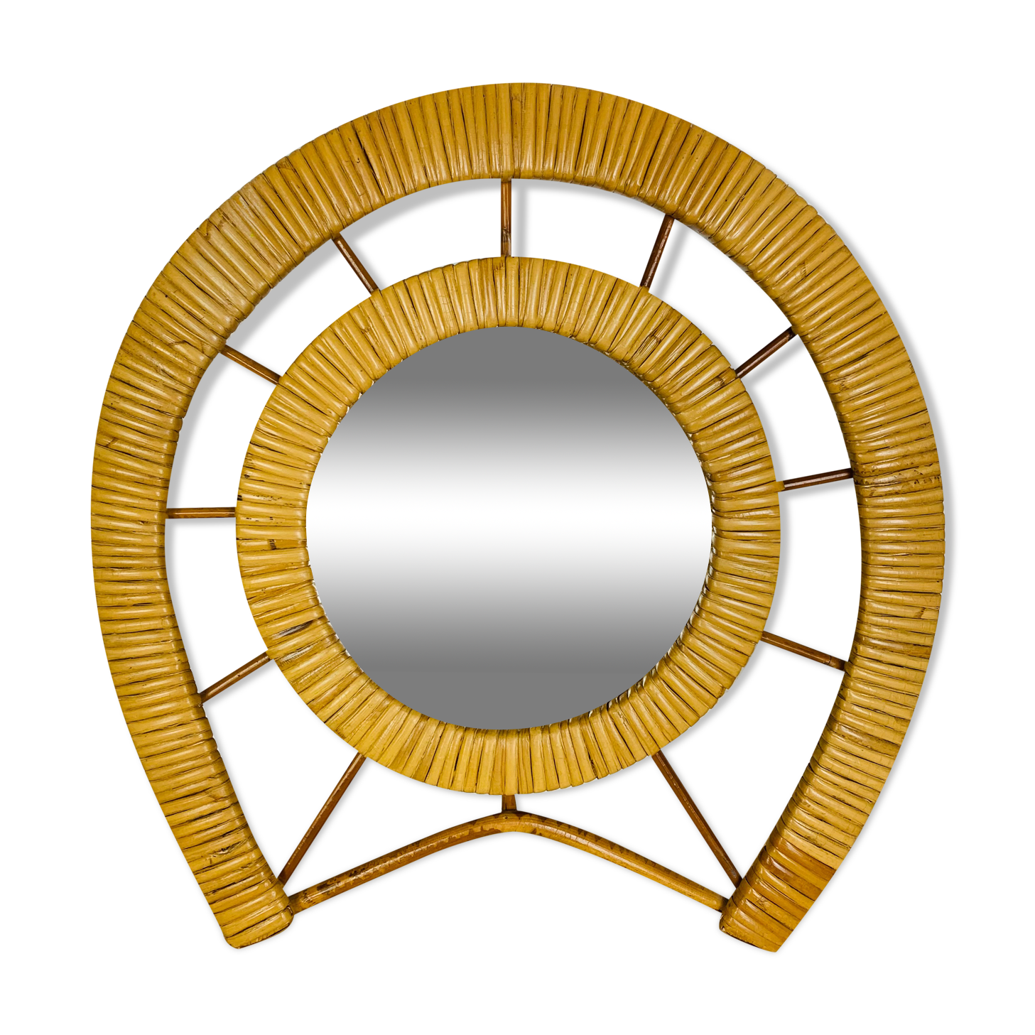 Miroir soleil rotin vintage 37 cm