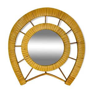 Miroir soleil rotin vintage 37