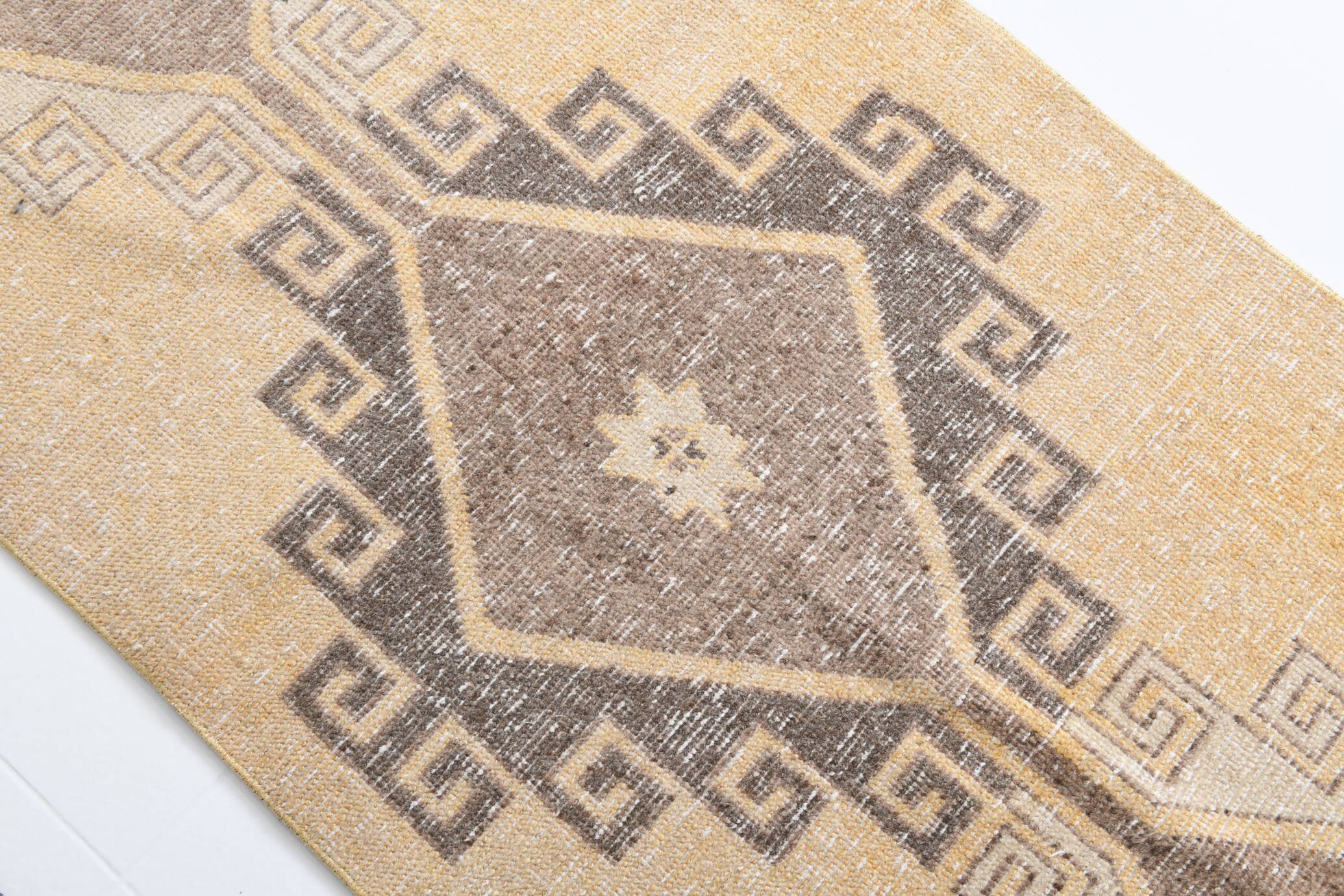 3x12 Light Yellow & Brown Turkish Vintage Runner Rug, 80x373Cm