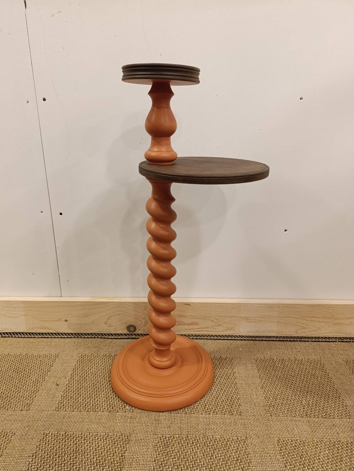 Refurbished Vintage Twisted Side Table - Terracotta, Walnut & Copper