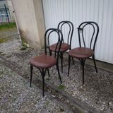 Set of 3 bistrot iron and skai chairs
