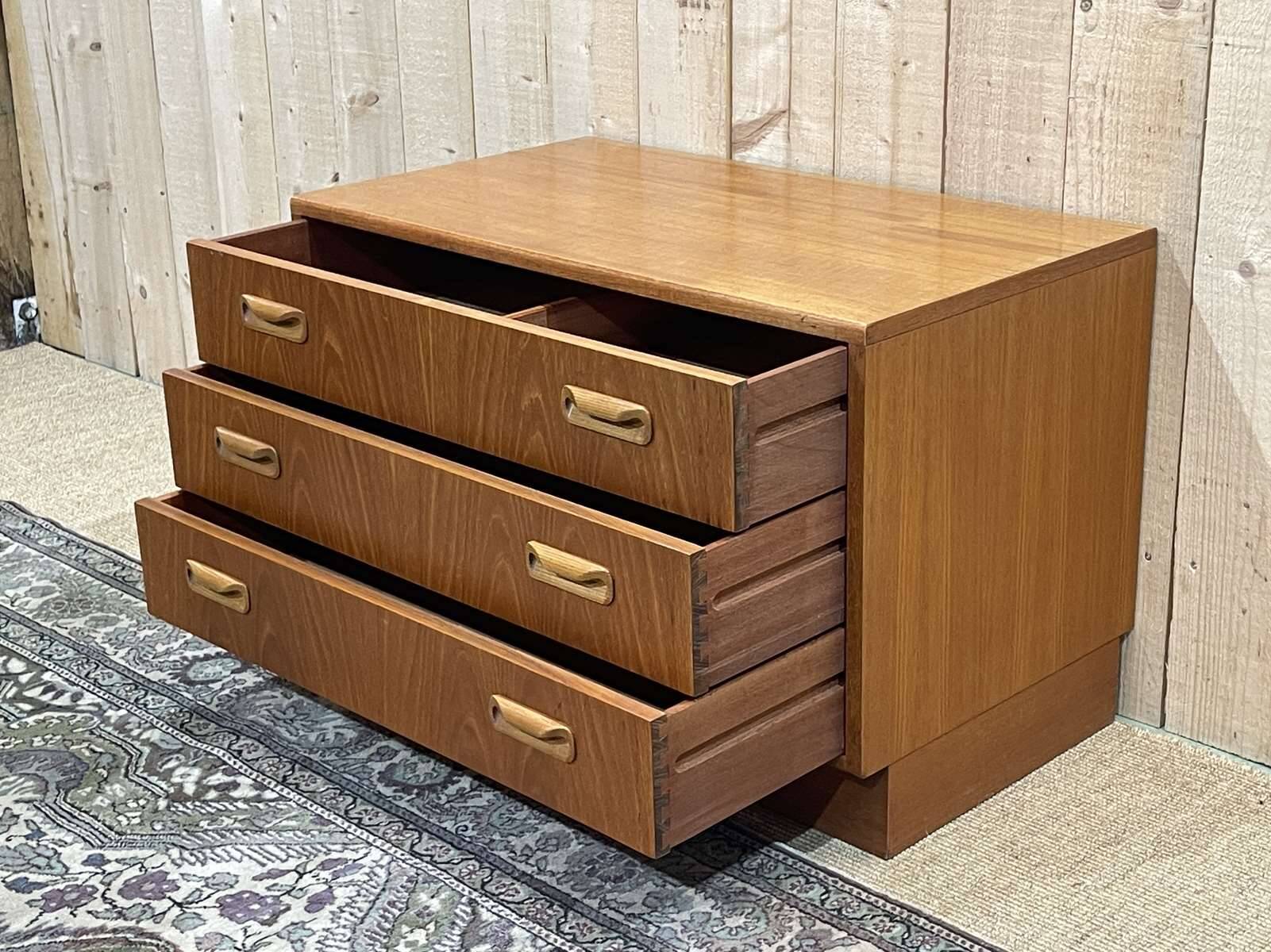 Low 3-drawer chest of drawers from the GPlan brand in teak from the 70s