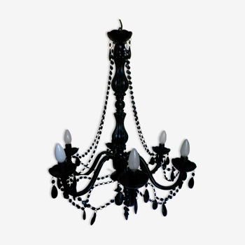 Black suspension of 6 lamps with grapevine lights