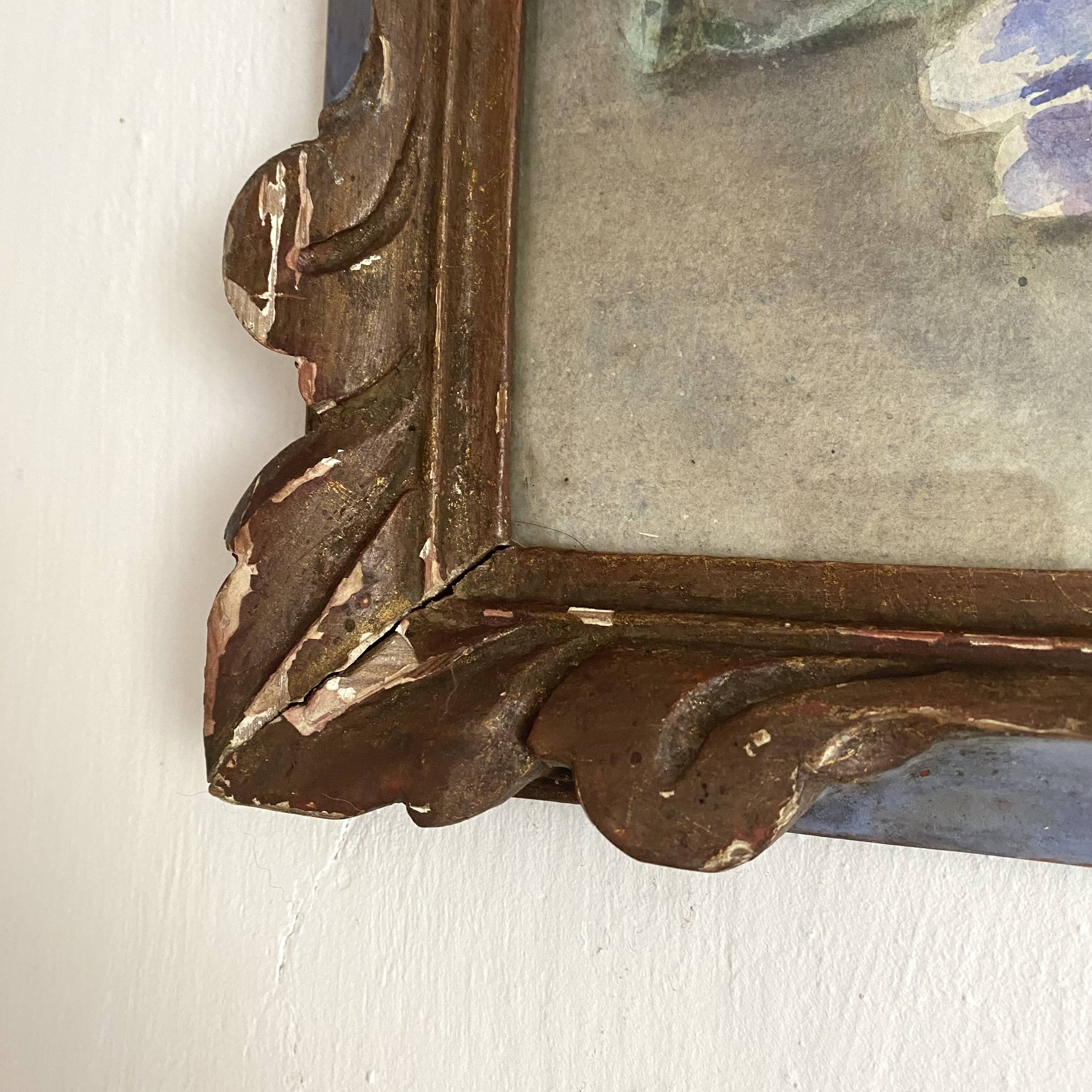 Framed old watercolor flowers M Réginal