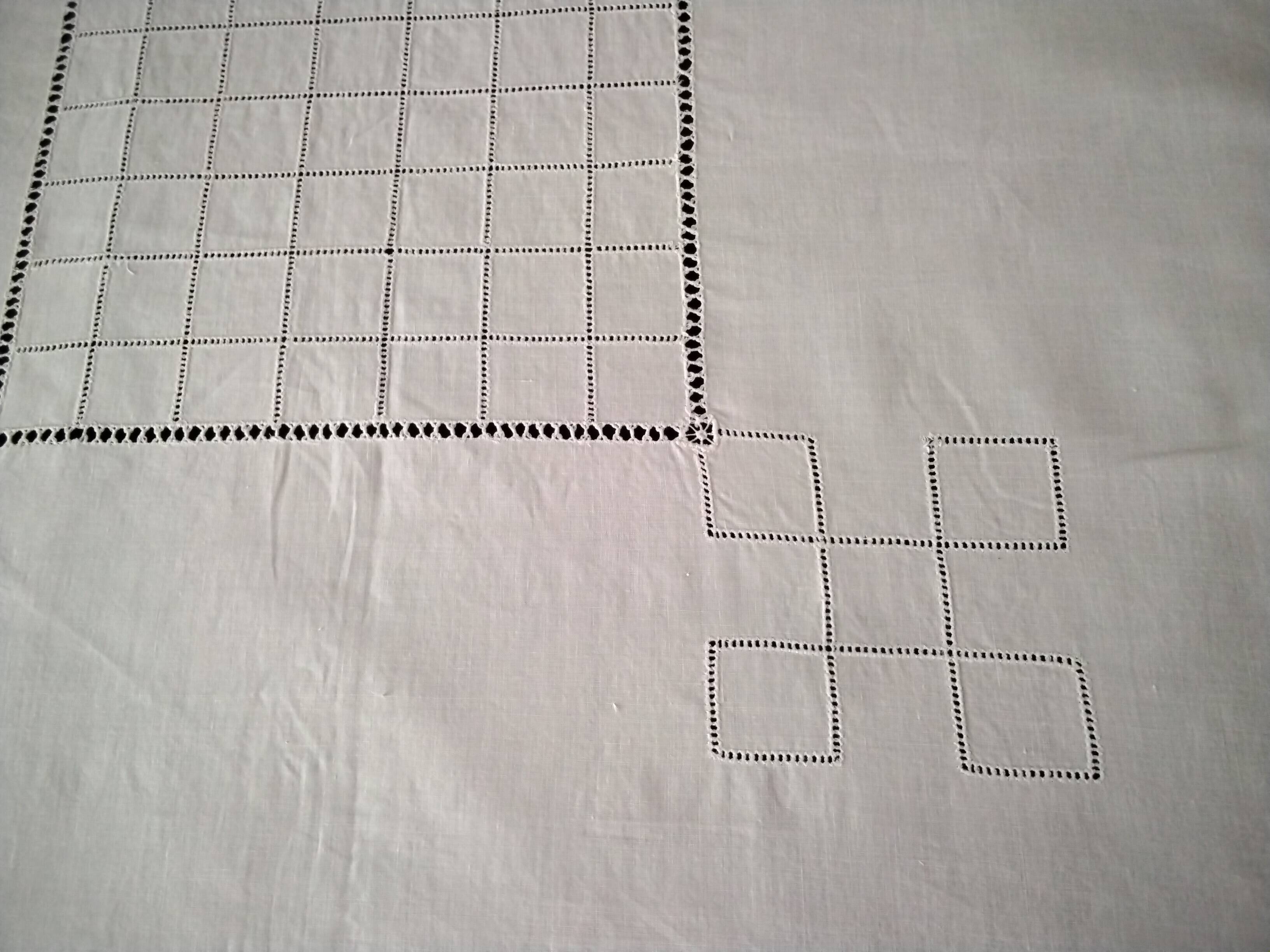 White linen tablecloth with handmade stitching 1.55 x 1.88 m