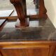 Solid walnut sideboard, moustache legs, black marble top.