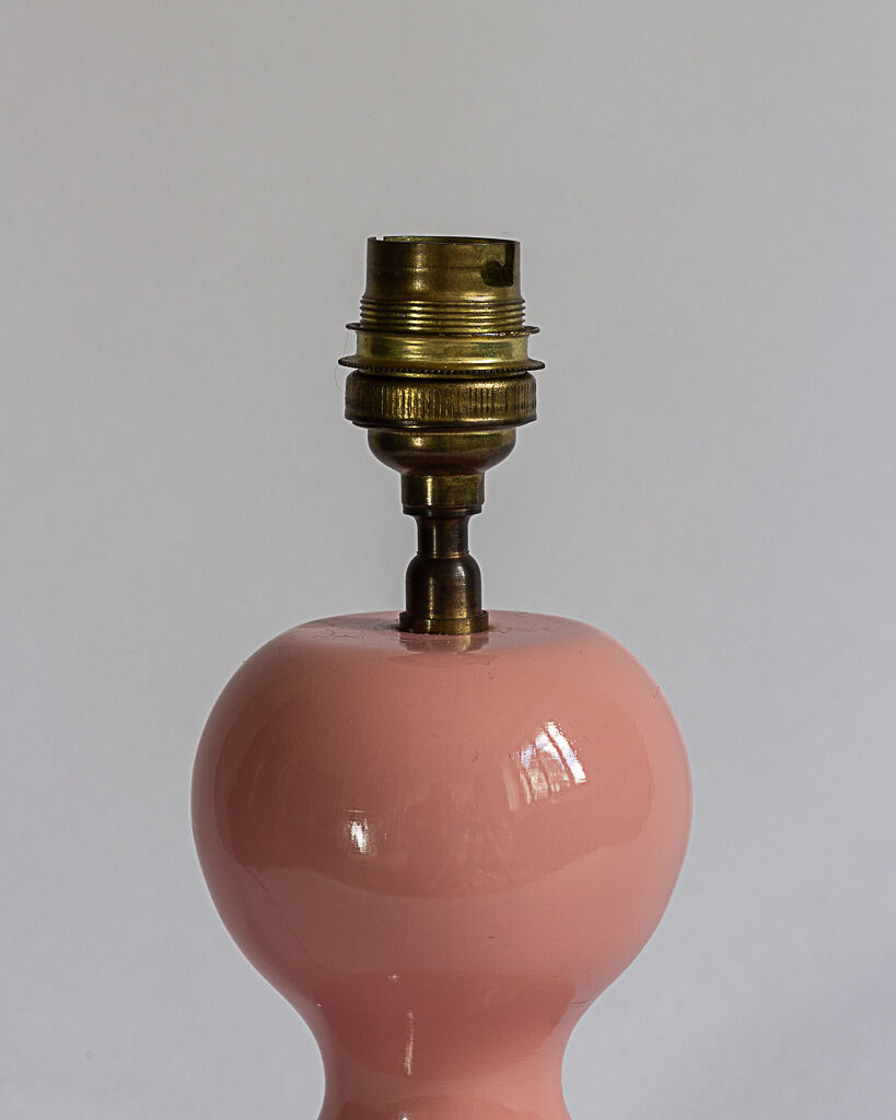 Pink lacquered turned wooden lamp base 70s