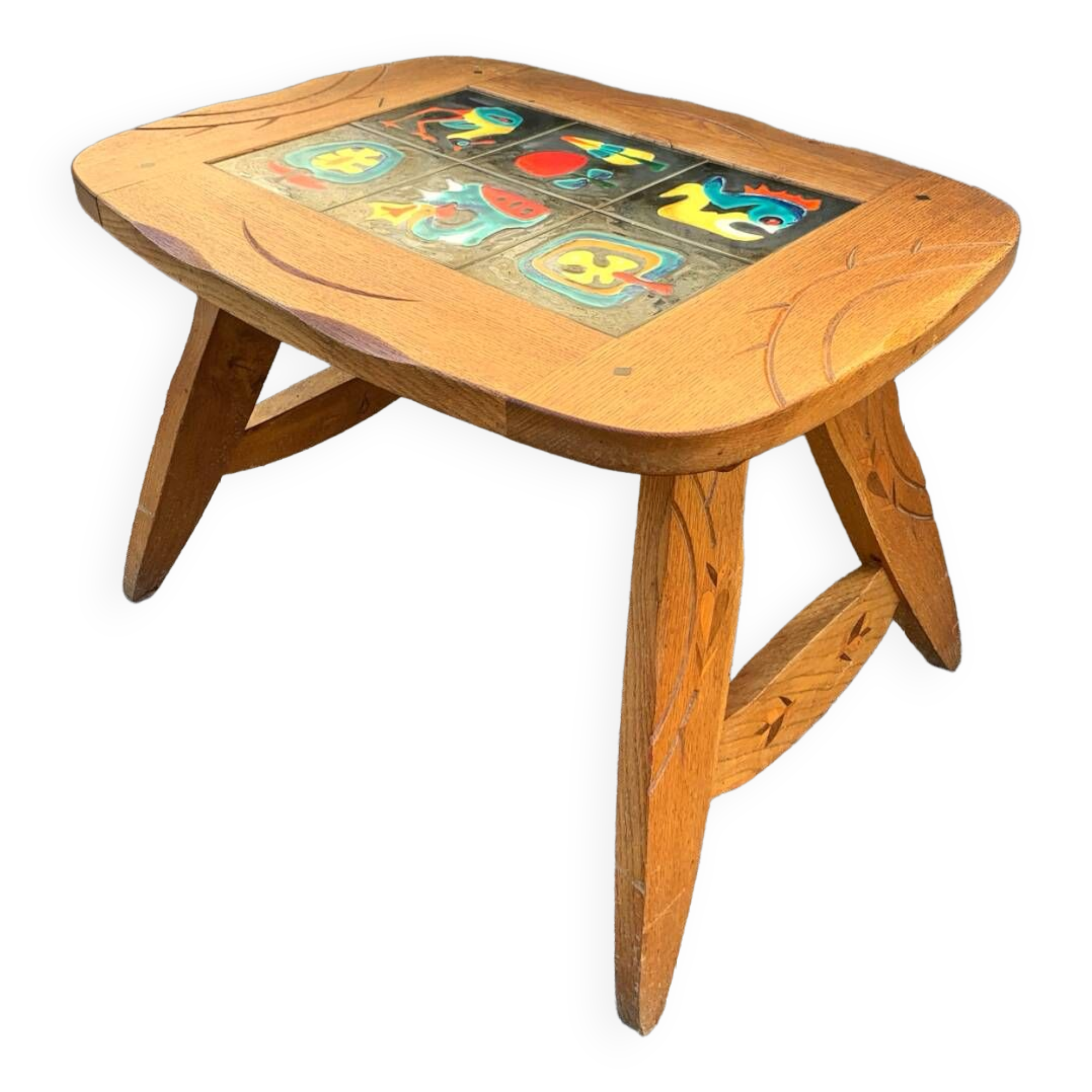 1950s coffee table in oak and ceramic tiles