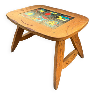 1950s coffee table in oak and ceramic tiles