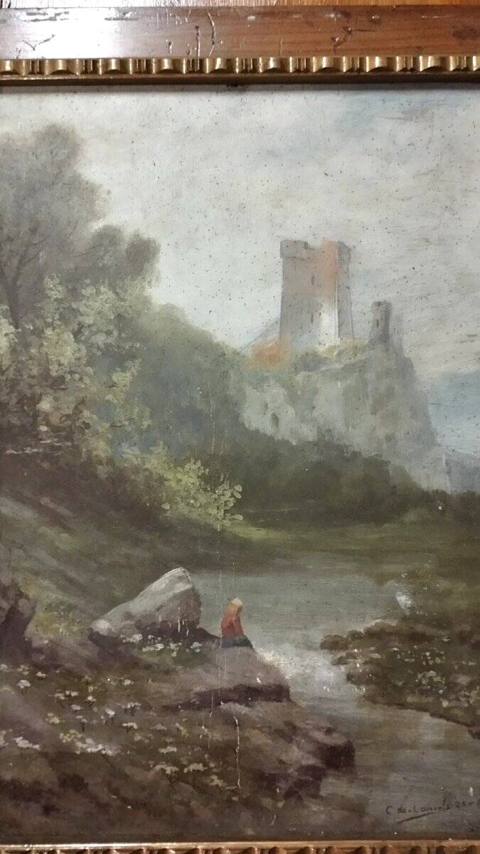 Painting, early 20th century, oil on cardboard, Italy, C. De Consoli