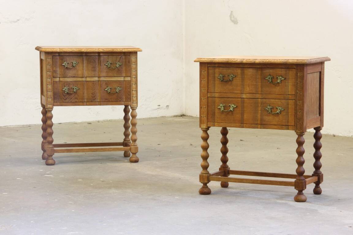 Vintage 1960s Danish modern oak nightstands in the style of Henning Kjærnulf