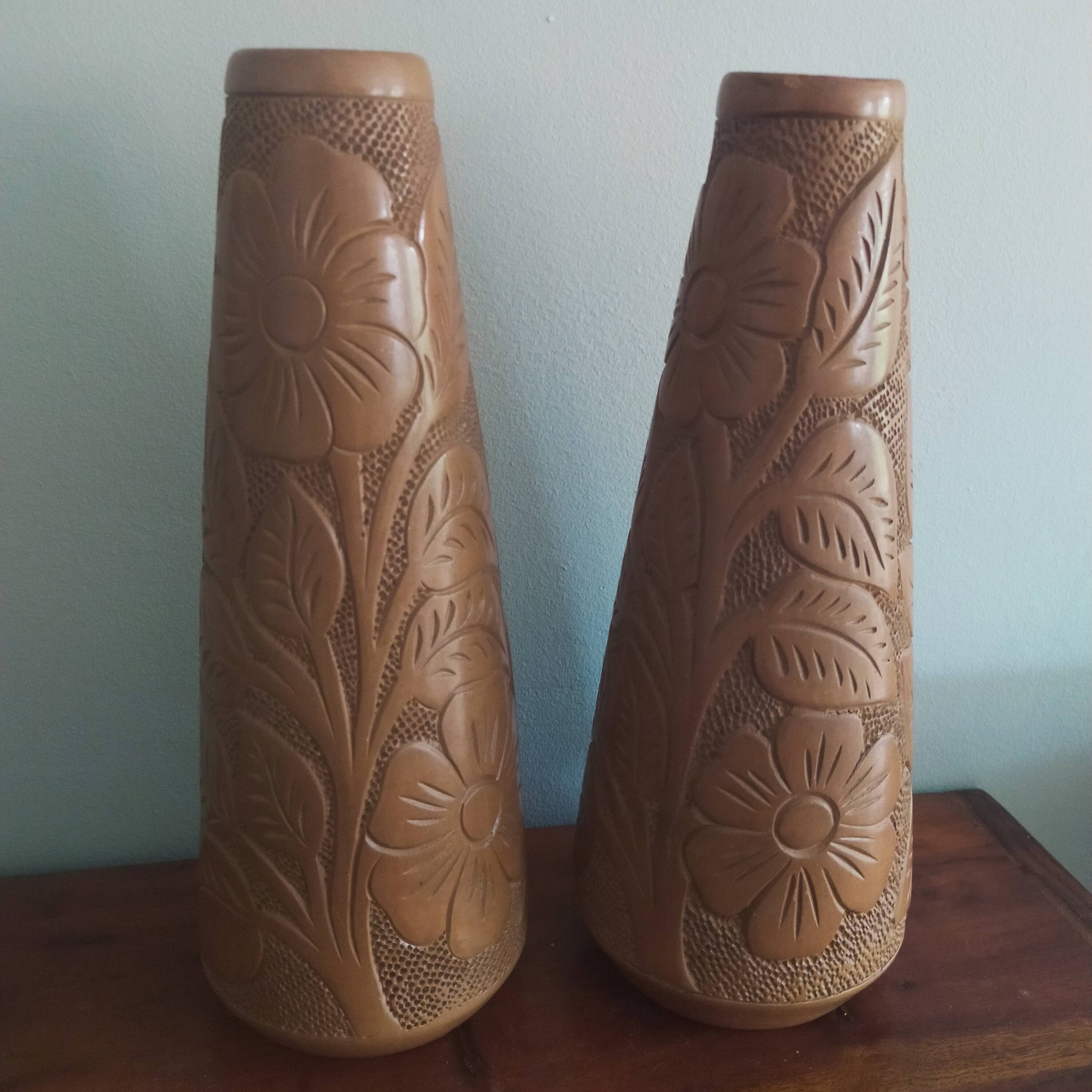 pair of engraved terracotta vases 1969