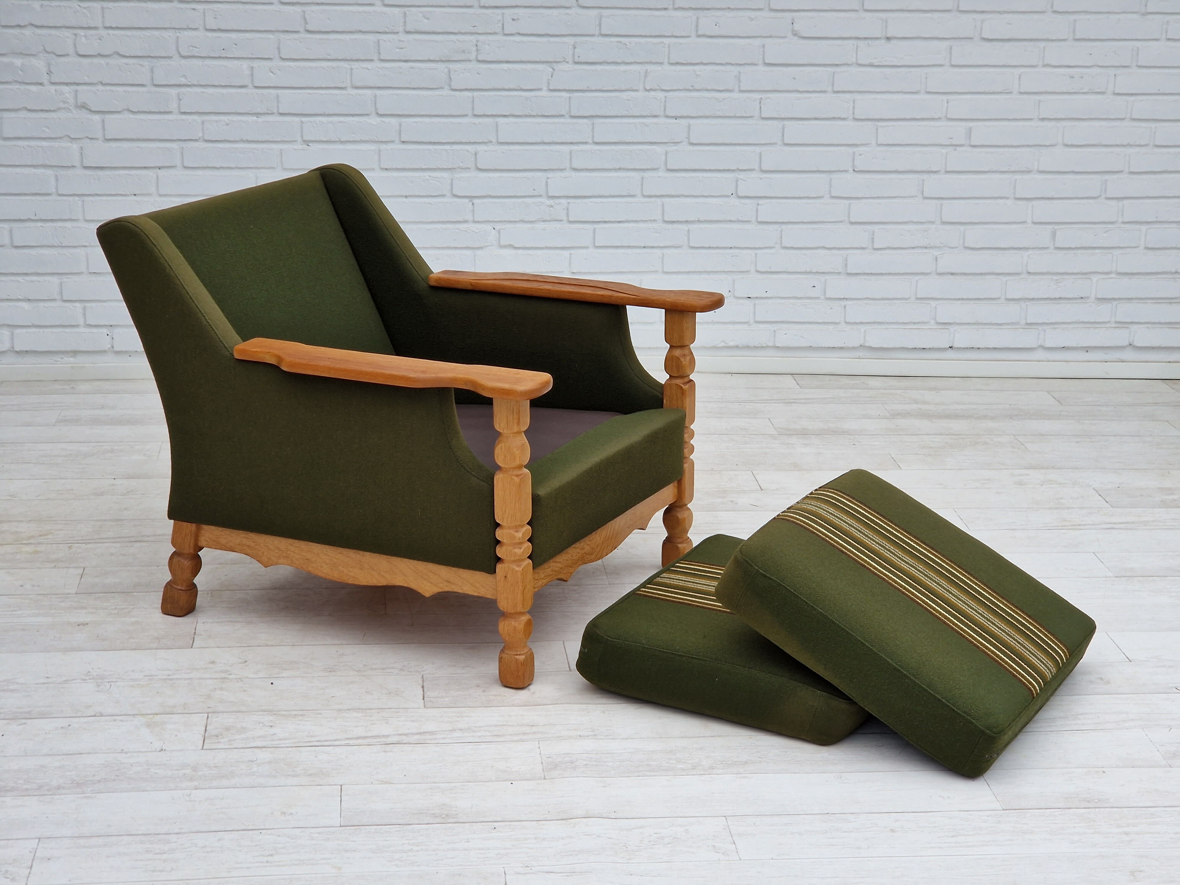 1970s, Danish design, lounge chair in green furniture wool, oak wood