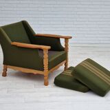 1970s, Danish design, lounge chair in green furniture wool, oak wood