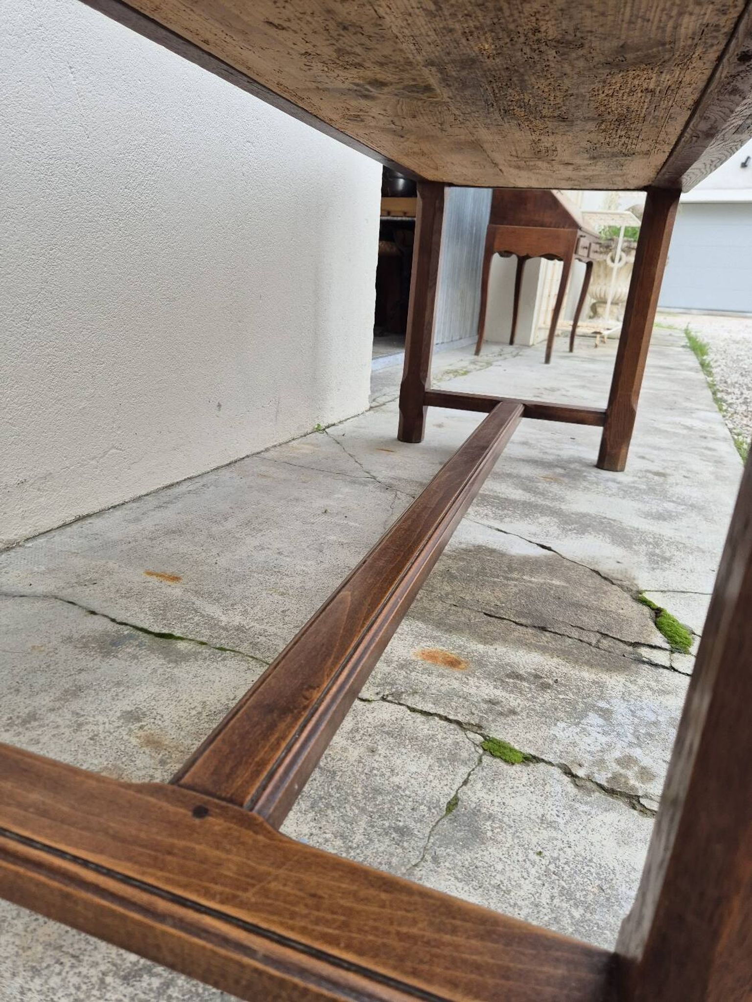 Table de Ferme bourguignonne à entretoise en noyer massif 19éme deux tiroirs-1m82